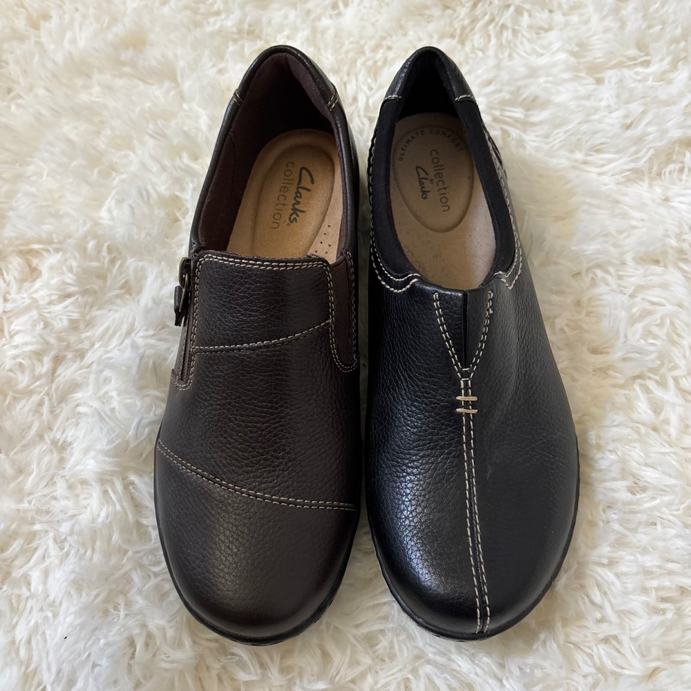 Clarks Collection Mismatched Leather Loafers Brown Black Womens 7.5 M Comfort